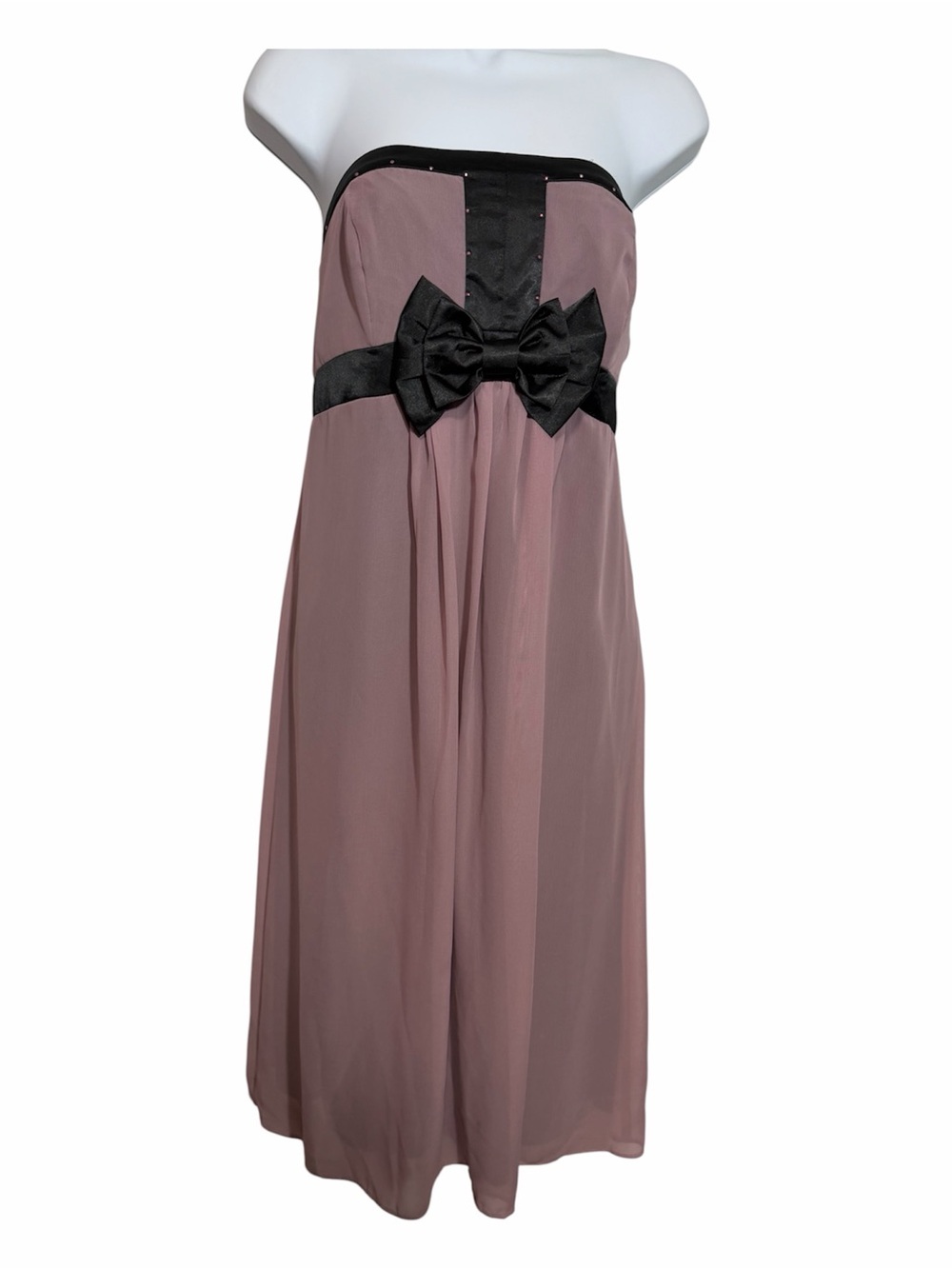 Vintage 2000 Jonathan Martin Strapless Mauve Dress Bow Rhinestone Size 10 Formal